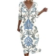 thumbnail image 2 of QUNYINEY Vintage Womens Dresses Summer Beach 3/4 Sleeve Midi A Line Dress Loose Fit V Neck Vacation Dresses, 2 of 6