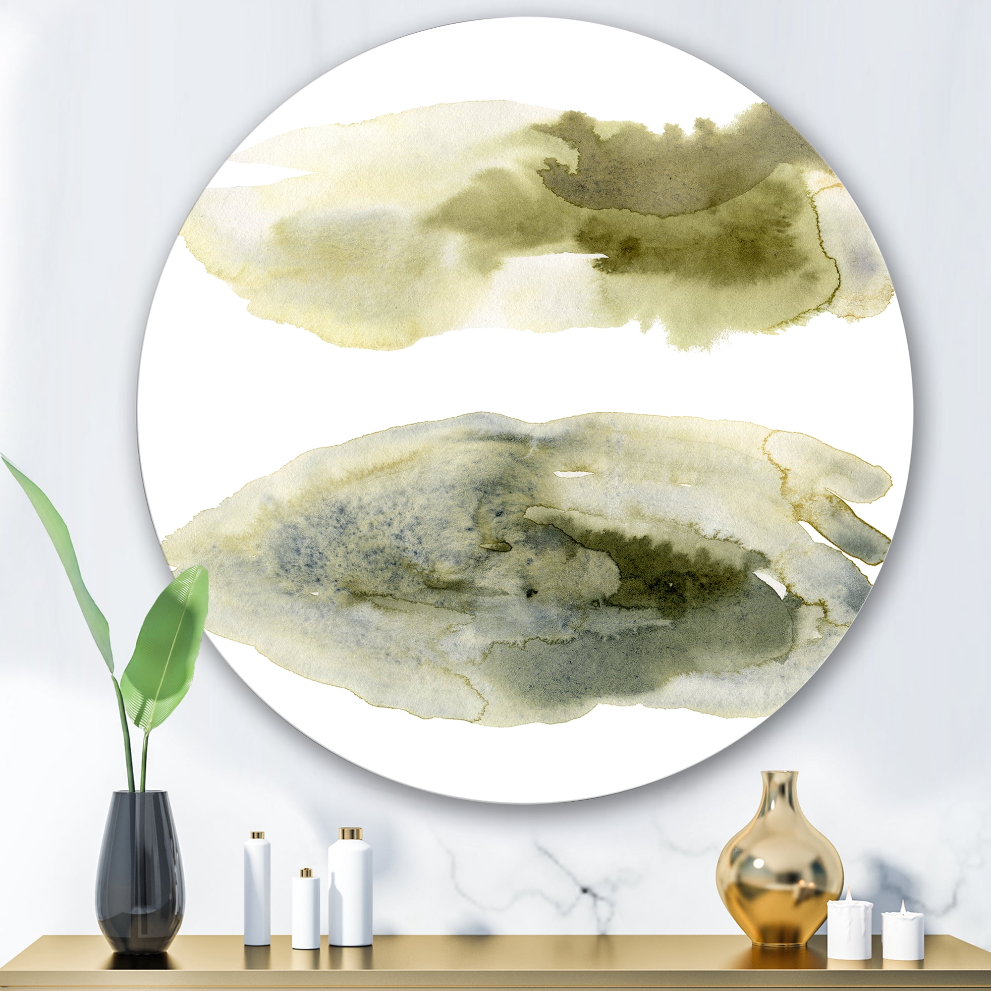 Designart 'Abstract Clouds In Dark Green I' Modern Circle Metal Wall Art 36x36 - Disc of 36