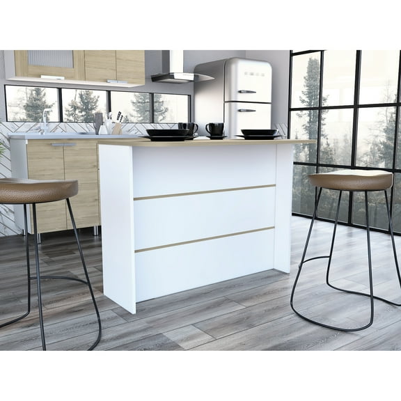 Kitchen Island White/ Pine - Boasts Ample Workstation And 2 Shelf, Modern Rectangular Design For Kitchens Island, White   Oak & Organized Stationary