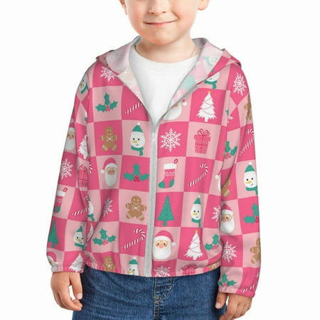 

Lukts Pink Christmas Cheer Print Children s Long-Sleeved Sun Protection Clothing Hooded Sweatshirts for Boys and Girls Outdoor Sports-4 Years
