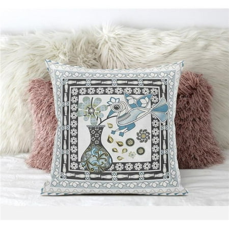 

Amrita Sen Designs CAPL616FSDS-BL-18x18 18 x 18 in. Love Your Vase Peacock Suede Blown & Closed Pillow - White Black & Blue