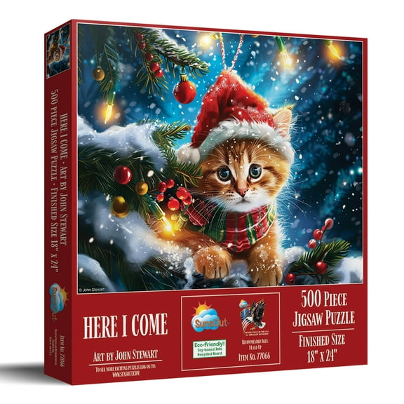 SUNSOUT INC - Here I Come - Christmas 500 pc Jigsaw Puzzle by Artist: John Stewart - Finished Size 18" x 24" - MPN# 77066