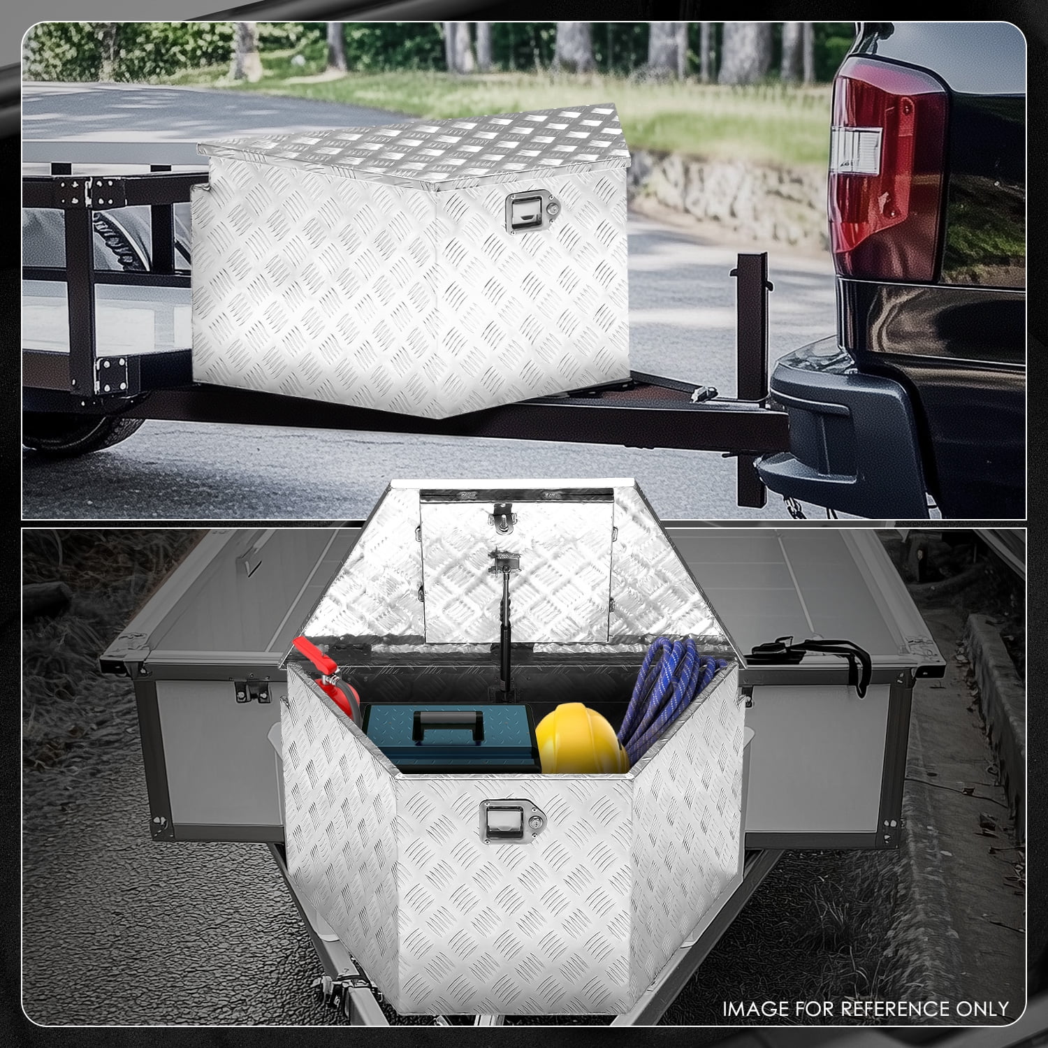 DNA Motoring 32.5"x20.5"x18" Aluminum Truck Trailer Trunk Bed Tongue Tool Storage Box w/ Lock & Keys