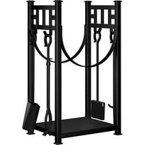 Amagabeli 31.6in Large Firewood Rack Fireplace Rack Indoor Bin Log Holder with Fireplace Tool Rack Tall Wood Log Rack Fireside Outdoor Lumber Storage Stacking with Wrought Iron Tools Black