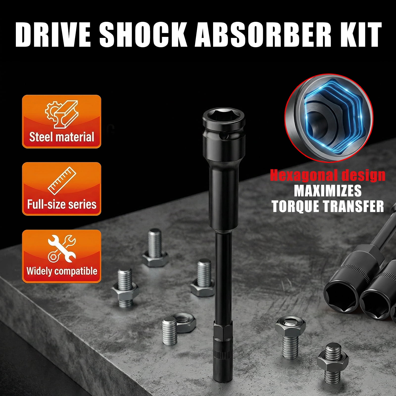 1/2" Drive Impact Socket Set 7 Piece Metric 8-19mm Steel Heavy Duty Impact Socket for Electric Wrench (Black)