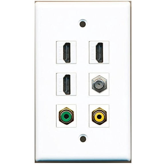RiteAV - 3 HDMI 1 Port RCA Yellow 1 Port RCA Green 1 Port Coax Cable TV- F-Type Wall Plate