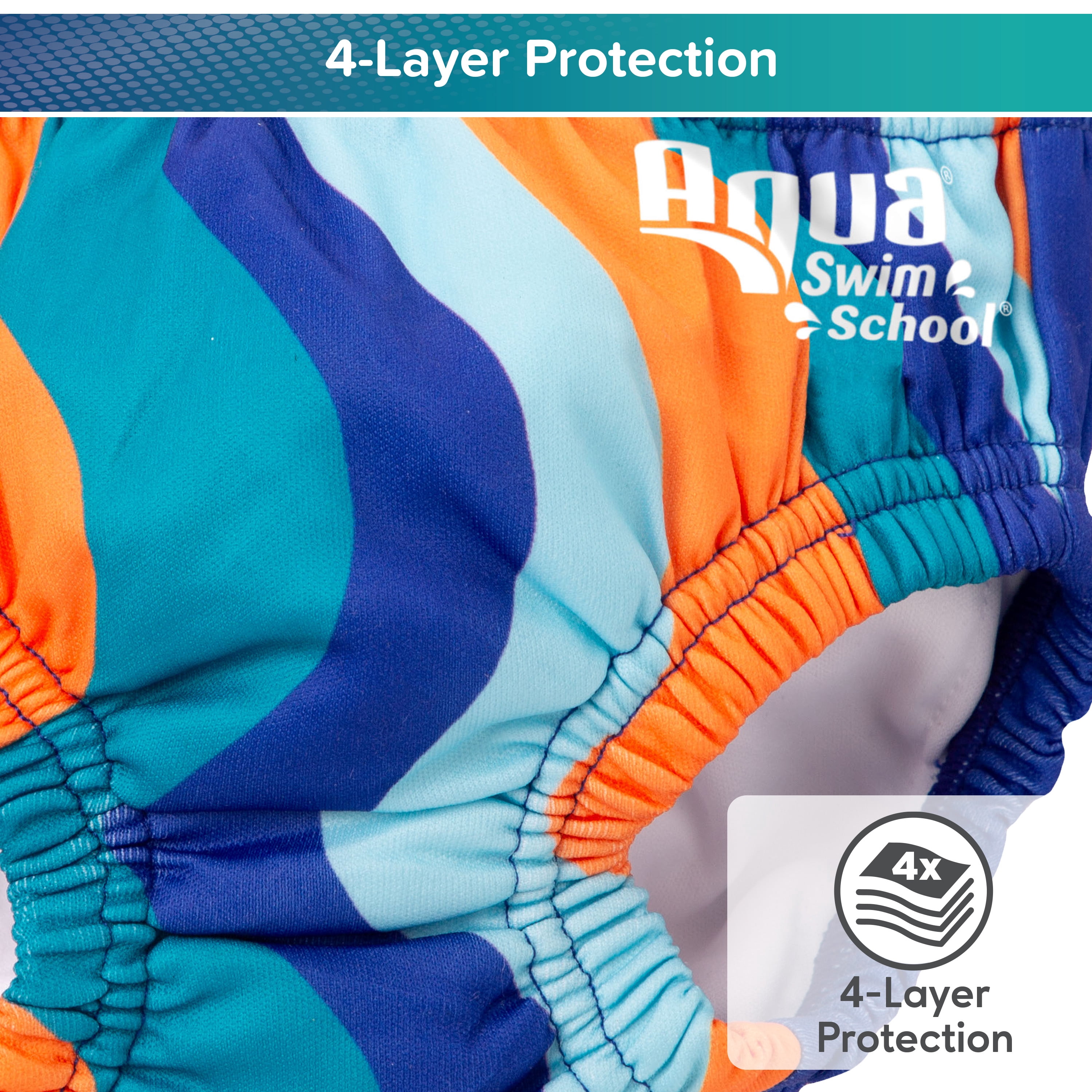 Aqua SwimSchool Reusable Polyester Swim Diaper for Infants 6-18 Months, 16-28 lbs, Blue Multicolor