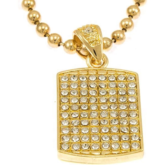 Hot New Gold Tone Dog Tag Mini Pave CZ Stones Pendant Necklace 30" Ball Chain