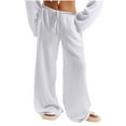 thumbnail image 3 of QATAINLAV Women's Baggy Wide Leg Palazzo Pants with Pockets Summer Lightweight Linen Beach Pants Casual Drawstring Elastic Waist Lounge Trousers White XXL Weekly Sale, 3 of 9