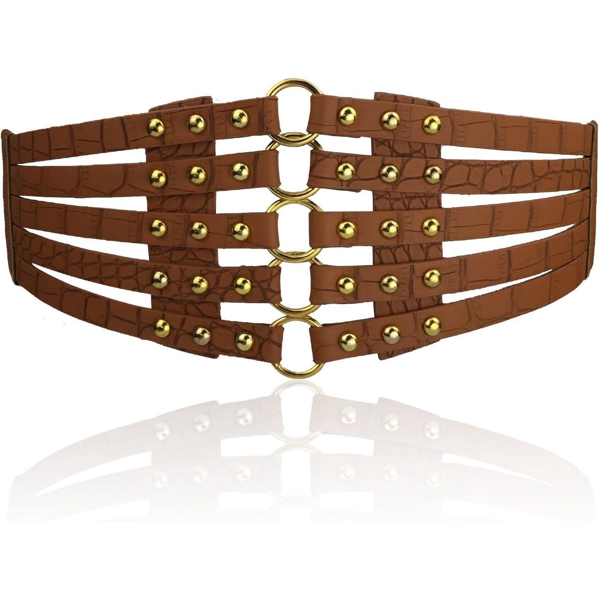 Fashion PU Leather Wide Waist Belt Hollow Out Rivets Stretch Cinch Waistband U Scinan Hollow Out Rivets Cinch Belt Tied Corset Elastic  main image 2