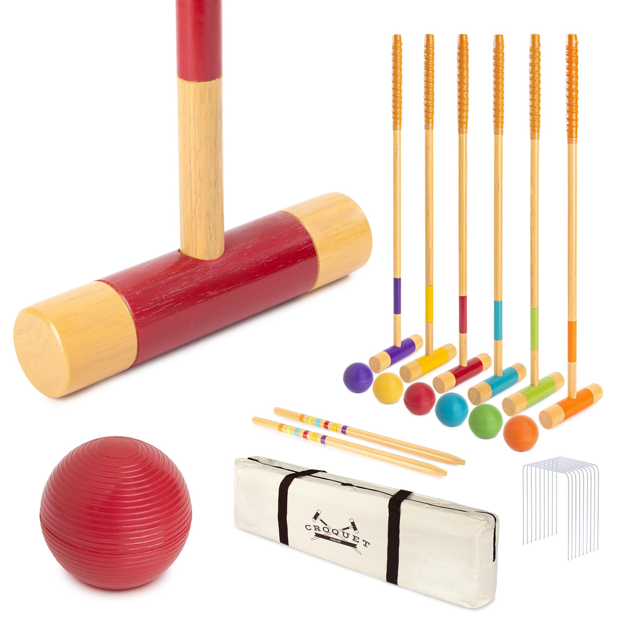 Hey Play 6-Player Croquet Set with Wood Mallets, Balls, Posts, and