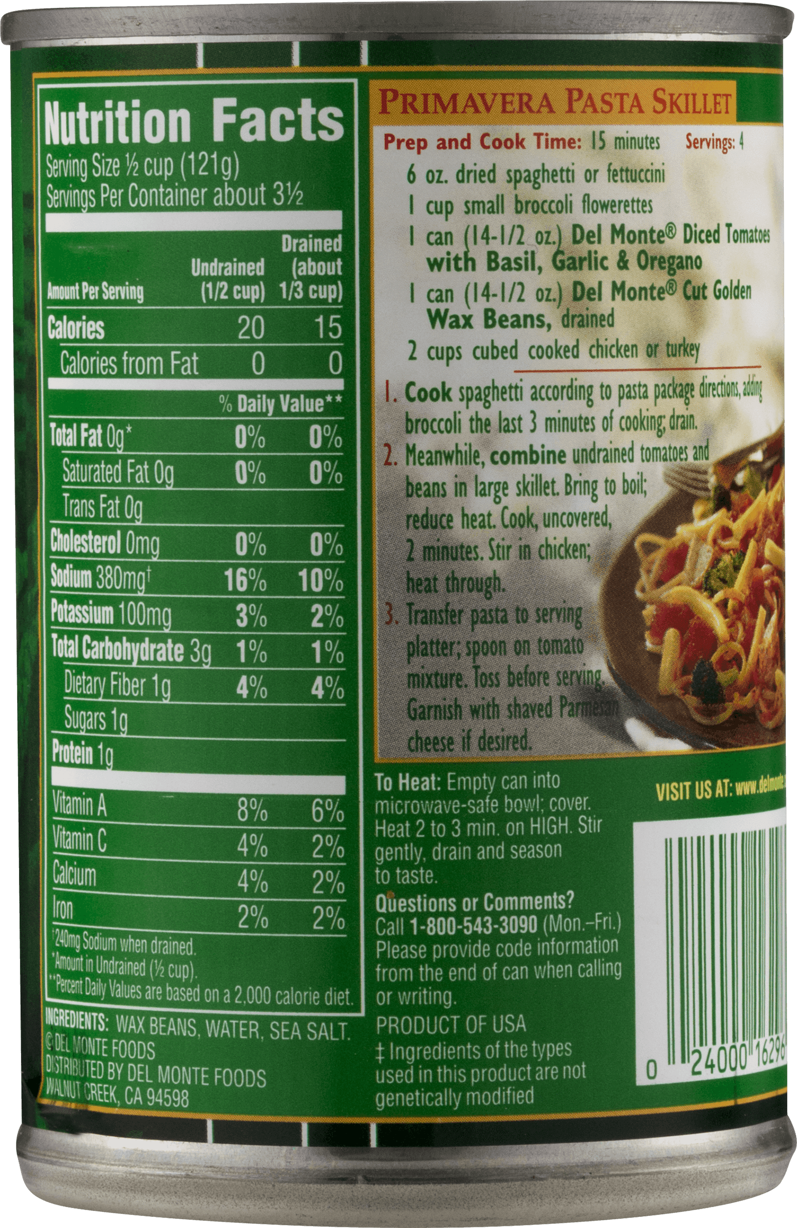 del monte green beans nutritional info