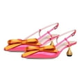 thumbnail image 4 of XYD Women Chic Bowknot Pointed Toe Slingback Pumps Metal Flared Low Heels Buckled Strap Sandals Dressy Shoes Size 6 Pink-orange, 4 of 4