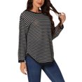 thumbnail image 2 of INSPIRE CHIC Women's Casual Long Sleeve Back Split Striped Curved Hem Knit Pullover Sweater M Black, 2 of 6