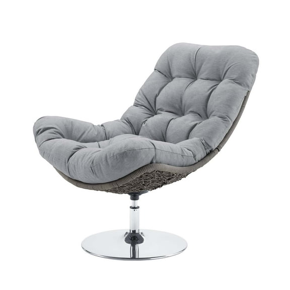 Contemporary Modern Urban Designer Outdoor Patio Balcony Garden Furniture Lounge Chair, Rattan Wicker Fabric Metal, Grey Gray