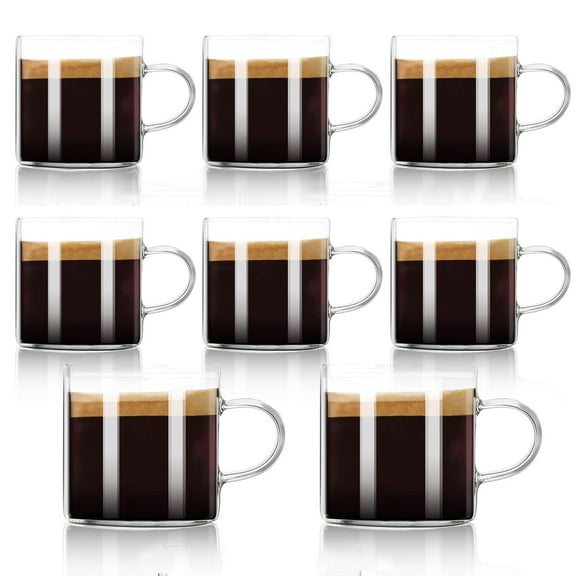 Espresso Cups Set of 8, Espresso Shot Glasses Mugs Small Tea Cups 4.5oz, Clear Glass with Handles for Cappuccino Coffee Tea