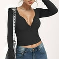 thumbnail image 5 of Weardear Women Sexy Ribbed Knit Crop Tops Long Sleeve V Neck Button up Fall Casual Basic Slim Fit Henley T Shirts, 5 of 6