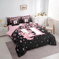 thumbnail image 3 of Manfei Girls Pink Monogrammed Twin Bedding Sets 7pcs, Personalized Letter H Bedding Comforter Set, Kawaii Axolotl Cherry Blossoms Sheet Sets, Microfiber Bedroom Decor, 3 of 8