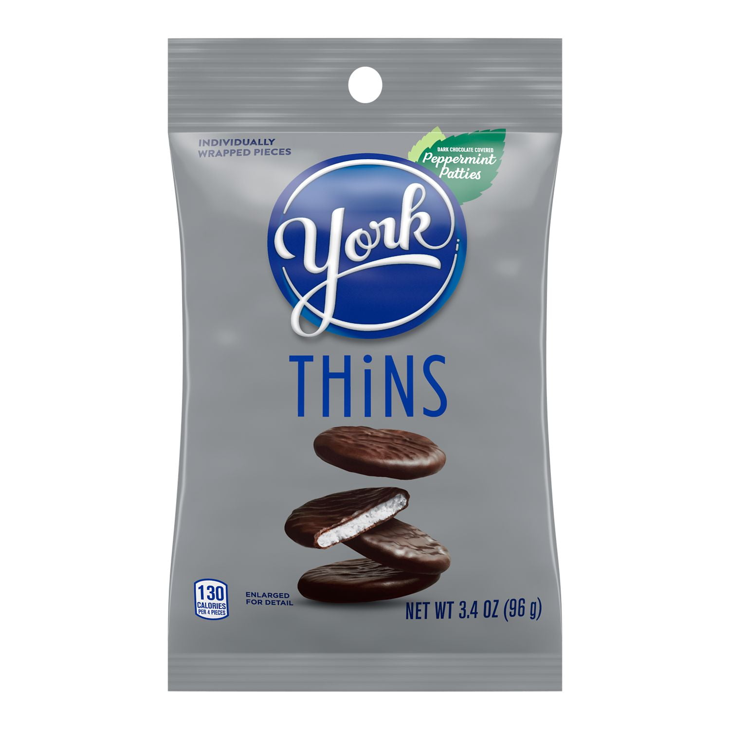 YORK, THiNS Dark Chocolate Peppermint Patties Candy, Gluten Free, 3.4 oz, Bag