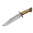 thumbnail image 2 of SZCO 15.25" Collector Knife, 9.25" Etched Stainless Steel Blade with Resin Display Stand, Decorative Stag Type Handle for Home and Office Decor, 2 of 7