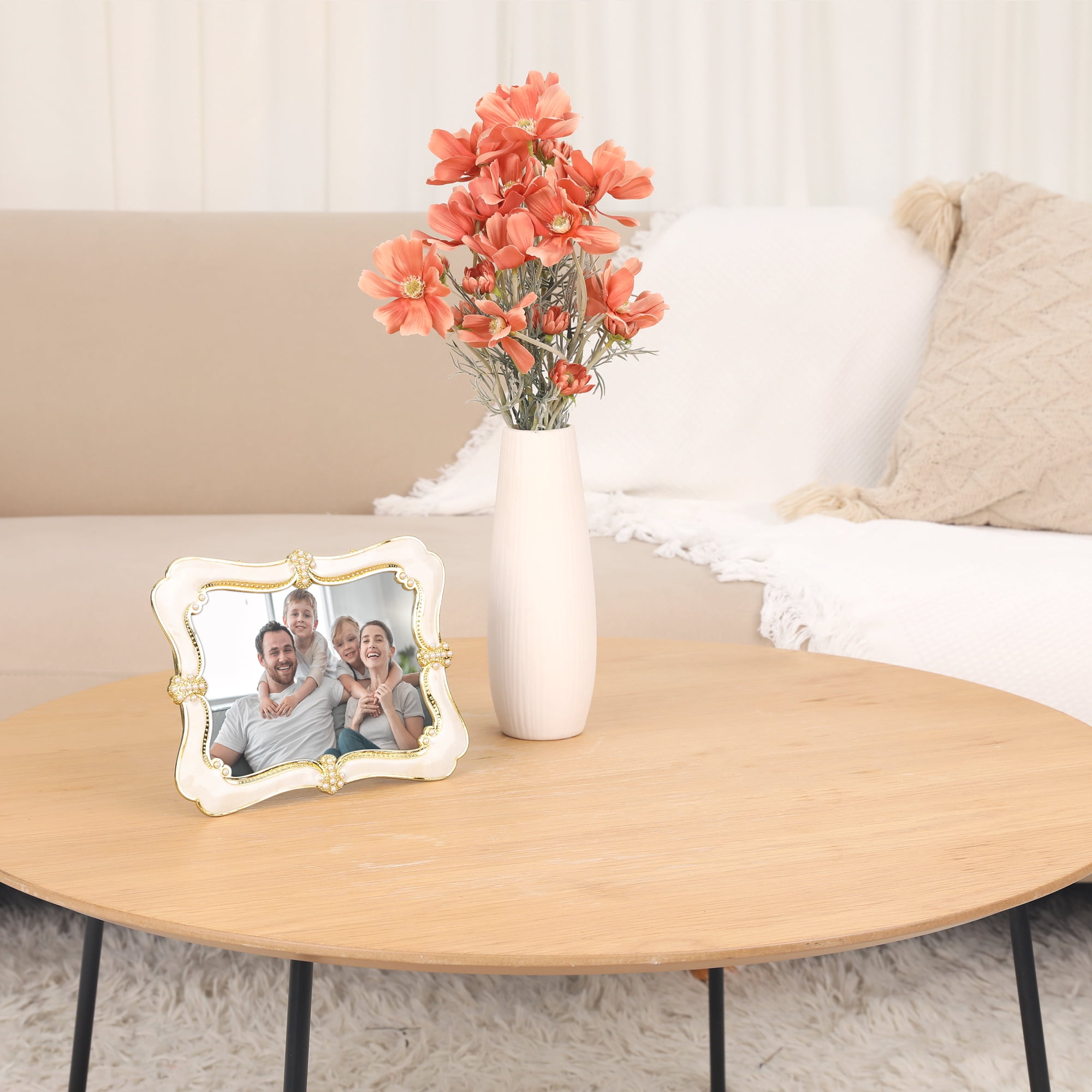 Unique Bargains Picture Frame Pearl Plated Photo Frame for Tabletop Display Gold 5x7 in