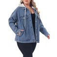 thumbnail image 4 of Agnes Orinda Women's Plus Size Halloween Outfits Denim Jacket Layered Drawstring Detachable Hoodie Jean Jackets with Pockets 2X Gray Blue, 4 of 6