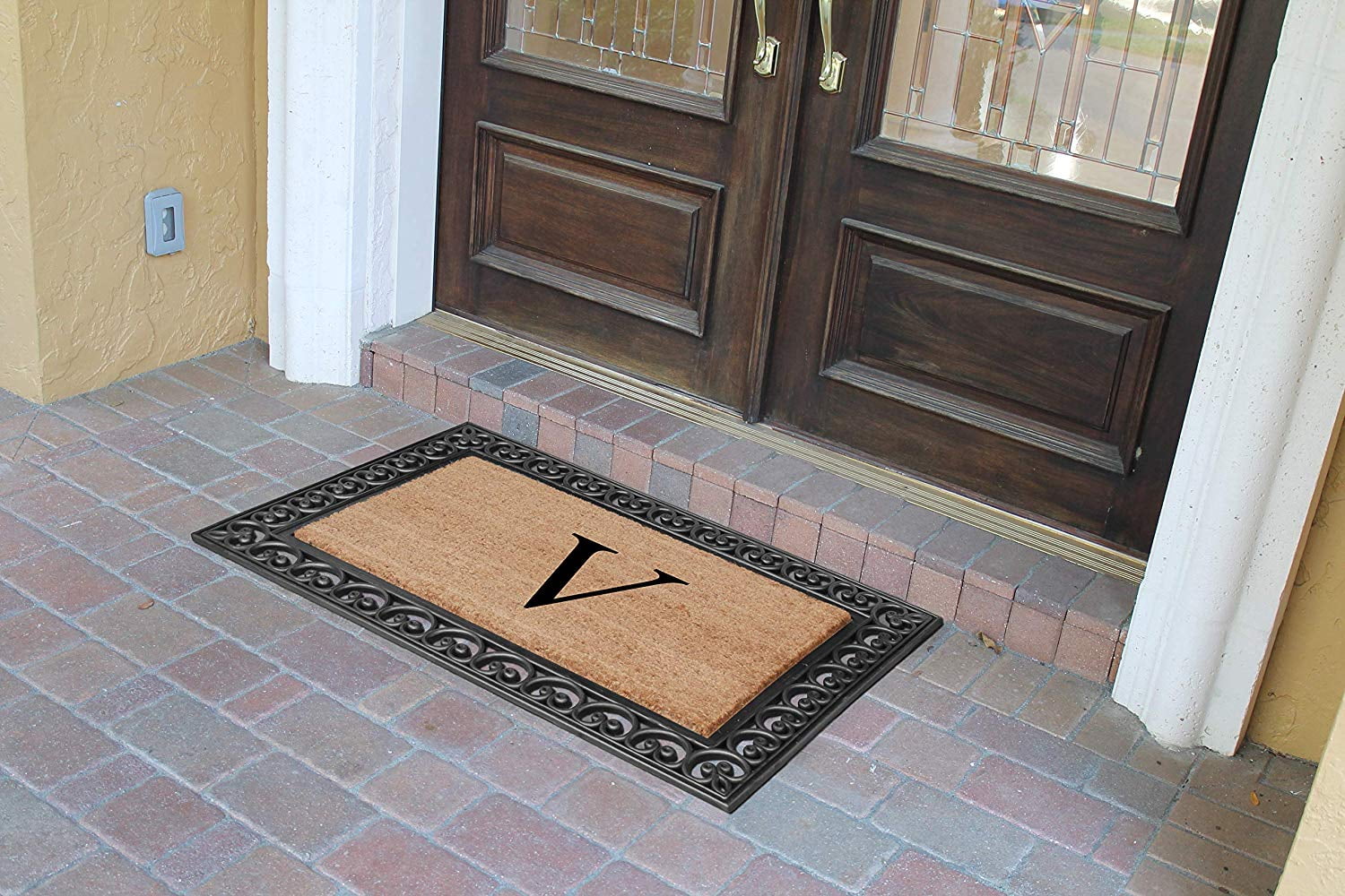 A1HC 30"x48" Natural Coir & Rubber Paisley Monogrammed Door Mat, Heavy-Duty, Low-Profile, Anti-Shed Outdoor Entrance Mat
