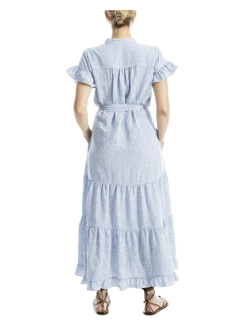 Max Studio womens Ruffle Hem Belted Maxi Dress, m, Blue