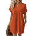 thumbnail image 2 of Nmnitkp Dresses for Women Crew Neck Rolled Cuff T Shirt Dress, Loose Fit Casual Mini Dress with Pockets for Summer Daily Wear & Beach Cover Up Dresses Orange,XL, 2 of 6