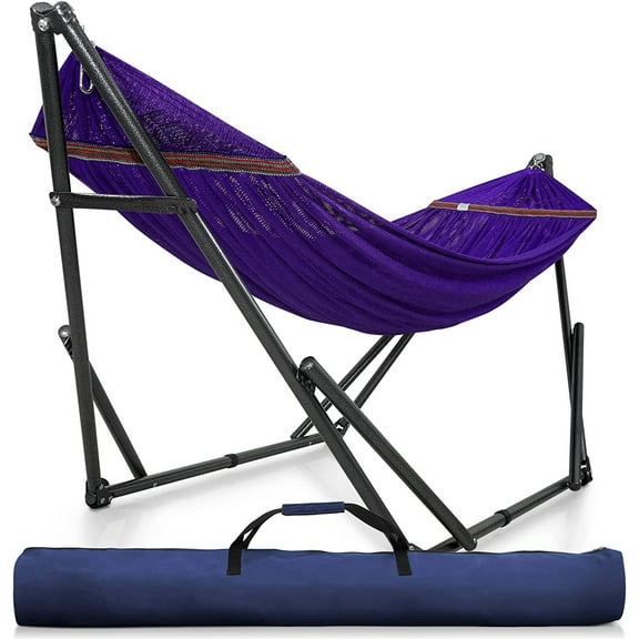 Tranquillo Universal 116" Double Hammock w/ Adjustable Stand & Bag, Purple