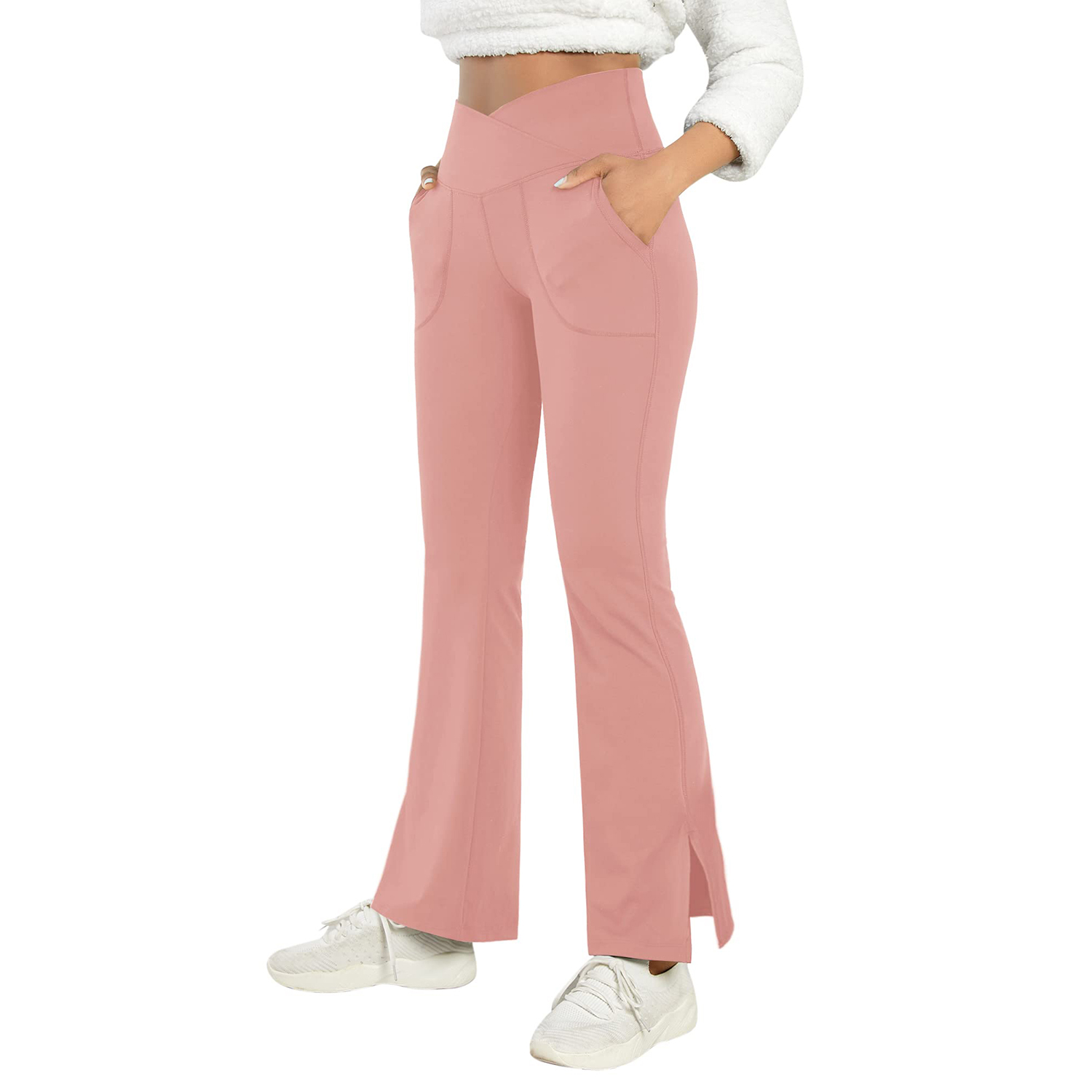 Esobo Women's Bootcut Yoga Pants Work Pants Crossover Split Hem Full