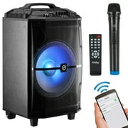 Frisby FS-4400P Portable Rechargeable Bluetooth Karaoke Speaker System w/ DJ LED Lights, 1 Wireless Mic, Remote Control, FM Tuner, SD/USB Player & AUX Input for Parties & Events