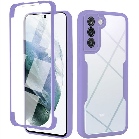Compatible with Samsung S23 Case Clear with Built-in Screen Protector Camera Lens Protection,Transparent Rugged TPU Silicone Full Body Phone Case for Samsung Galaxy S23, Purple