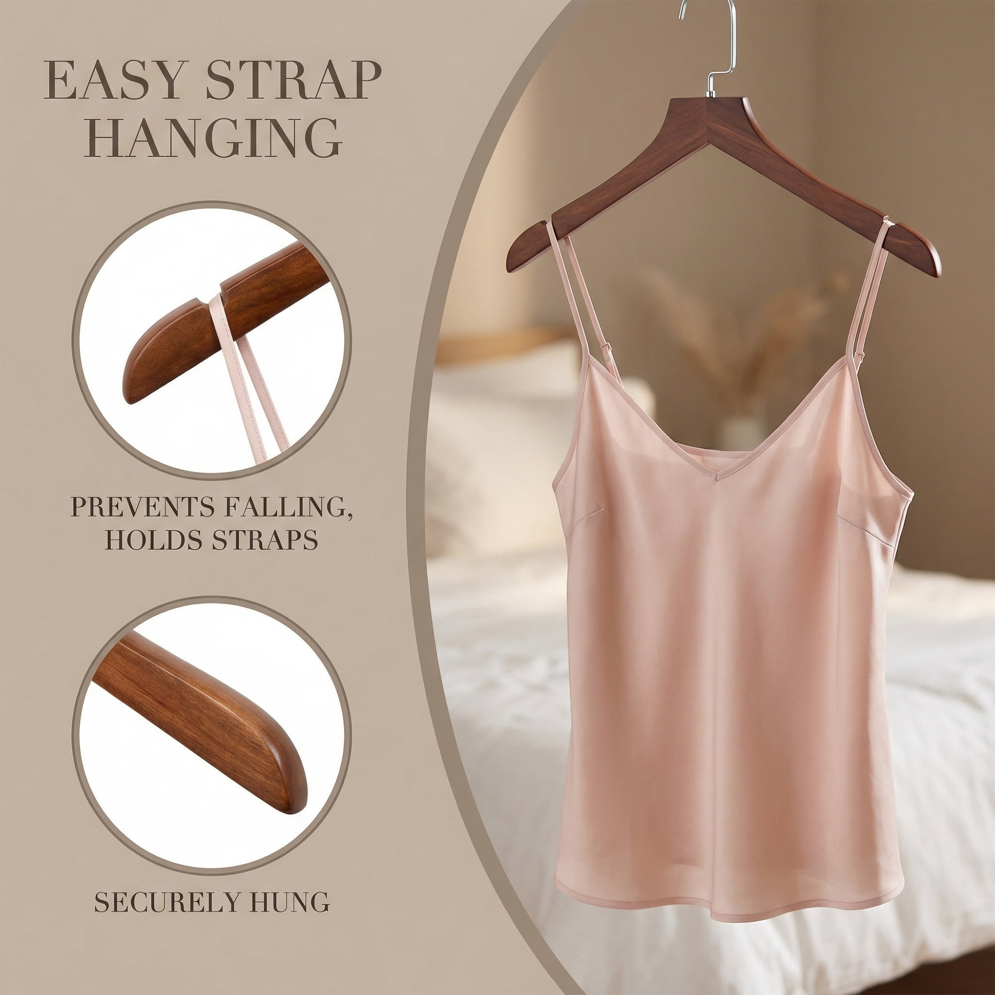 Unique Bargains 2Pcs Wood 360-Degree Space Saving Clothes Hangers Light Brown