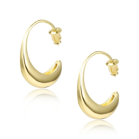 Alexcraft Hoop Earrings 14K Gold Plated Open C Shape Thick Infinity Lightweight Simple Hypoallergenic Jewelry Gift for Women