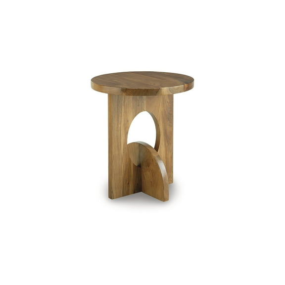 Signature Design by Ashley Gavrilley Accent Table - Light Gray Mango Wood with Natural Marble Top, Arched Leg Design