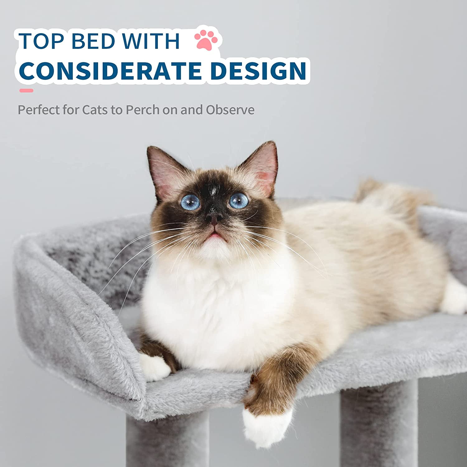Made4Pets 3-Level Cat Tree with 2-Door Condo, Scratching Posts, Toy Ball, and Top Bed, Gray