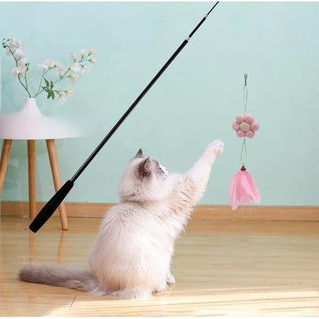 Cat Teaser Wand Toys Extra Long Durable Interactive Cat Toy 2 in 1 Spring Cat Wand Toy for Bored Indoor Adult Cats Bird Teaser Cat Accessories Enrichment