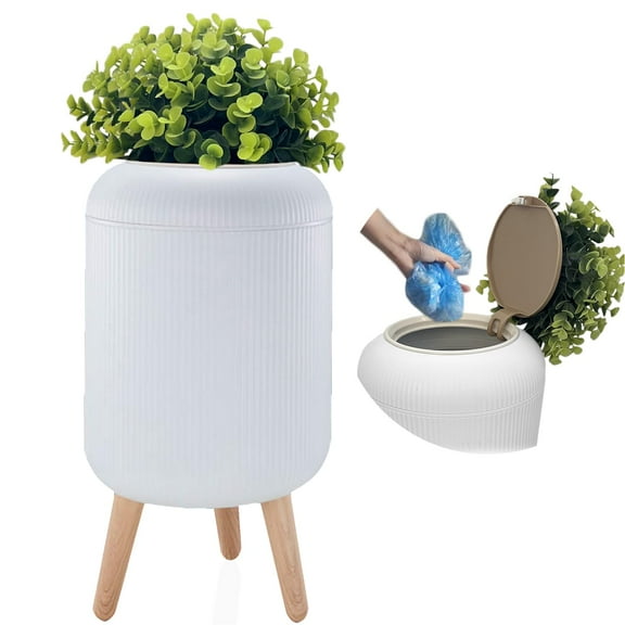 Dog Poop Trash Can Outside - 2.5 Gal Bathroom Trash Can with Lid - Bedroom Garbage Can - Small Pet Waste Container with Lid - Outdoor, Office, Living Room - Plant Styled Dog Poop Bucket