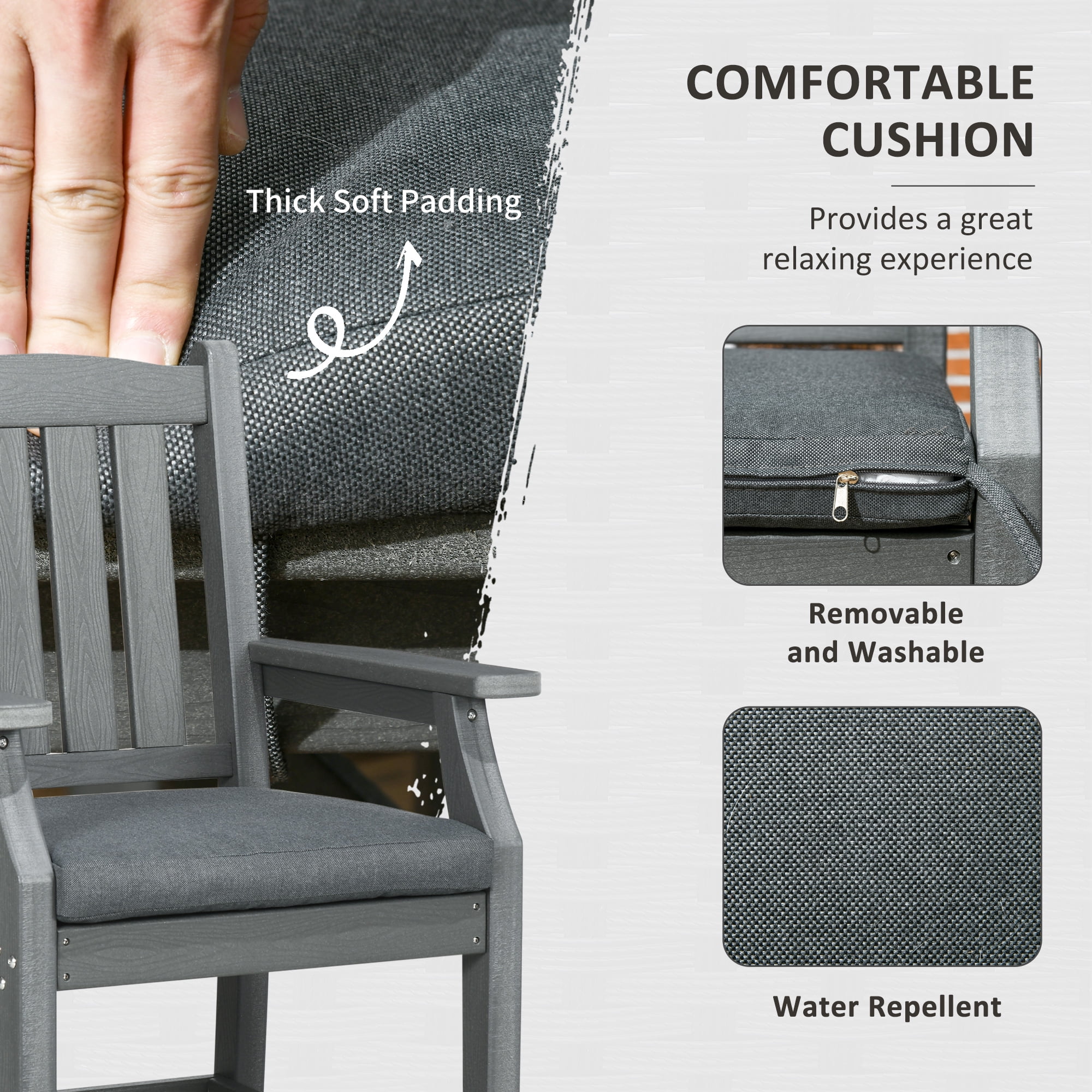 Outsunny Outdoor Dining Set, Patio Table and Chairs Set of 6, Conversation Furniture with Armrests, Loveseat Bench, Umbrella Hole, Cushions