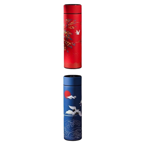 2 Uds Botellas De Agua Al Vacío LED Temperatura Pantalla Táctil Rojo Azul
