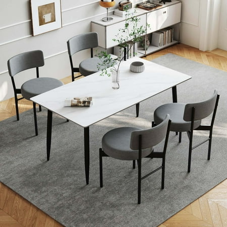 Costway - Dining Chair Set of 2 with Curved Backrest Padded Seat & Metal Legs for Dining Room - Gray