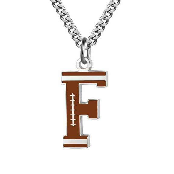 HIJONES Rugby 26 Letter Alphabet Pendant Necklace for Women Men Stainless Steel Personalized Initial First Name Jewelry F