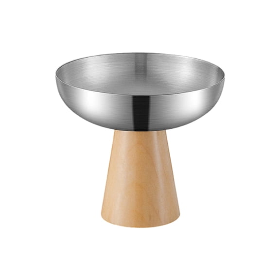 AOOOWER High Footed Ice Cream Bowl Stainless Steel Serving Dish with Wood Base For Home and Restaurants Use