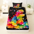 thumbnail image 3 of Metsweet Watercolor Dino Twin Sheets 3pcs, Gradient Starry Sky Bedding, Pink Black,1 Fitted Sheet, 1 Flat Sheet and 1 Pillowcase, 3 of 5