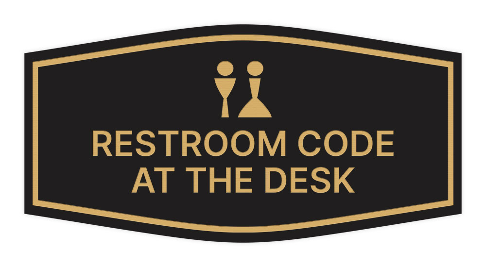 Signs ByLITA Fancy Restroom Code at the Desk Sign (Black /Gold) Small
