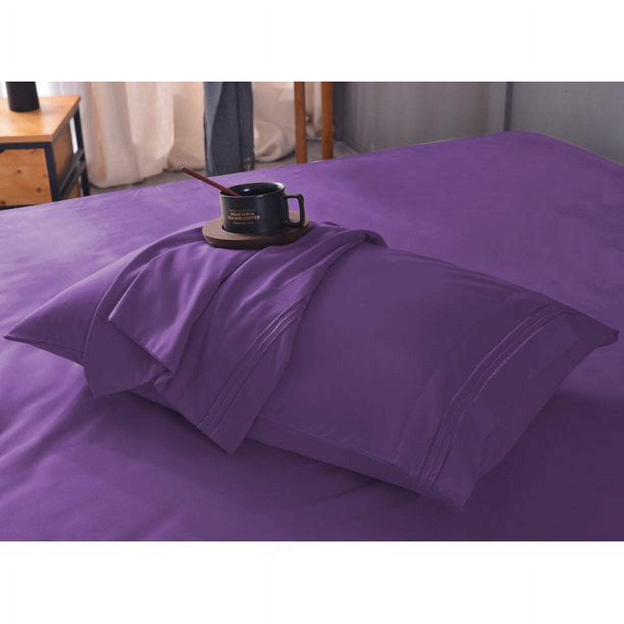 The Season Essentials Wrinkle Free Sheet Sets with Deep Pockets & Stain Resistant, 4 pc, 1800 Thread Count Bamboo Based – Violet, Queen