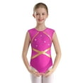 thumbnail image 5 of TTAO Kids Girls Sparkle Gymnastics Leotard Tumbling Bodysuit Unitard with Athletic Dance Shorts Hair Tie Set Hot Pink 14, 5 of 7