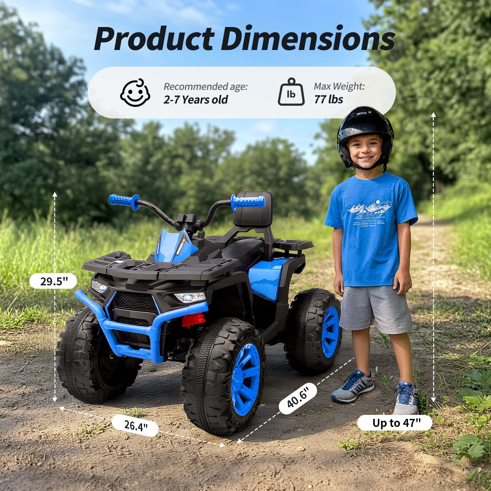 Hikiddo Kids ATV 4-Wheeler, 24 Volt 4WD Ride On Toys for Big Kids w/ 2 Seater, 4x200W Motor, 5.6Mph Max Speed -Blue