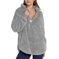 thumbnail image 3 of Htigea Fuzzy Fleece Sweatshirts for Women 1/4 Zip Up Long Sleeve Sherpa Pullover Soft Comfy Winter Warm Sweatshirt Tops Gray XL, 3 of 8